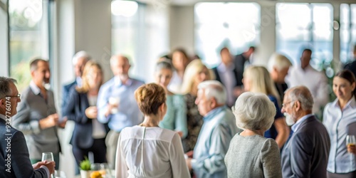 Blurred image of a group gathering for a school reunion event. 