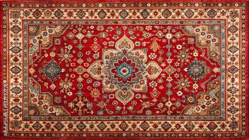 Detailed vintage Arabian retro sadu red rug with traditional motifs