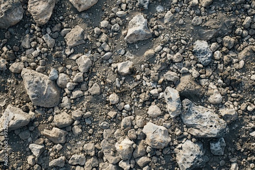 Top view of barren rocky terrain in mountains