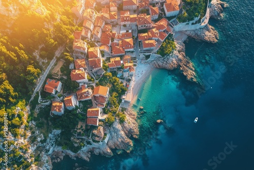 Aerial view of dubrovnik old town, famous european travel destination in croatia