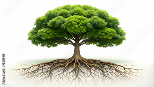 3d Flat icon as Tree and roots symbolizing growth and foundation with ample space for text. concept as A tree and its roots representing the fundamentals of growth and foundation with room for writing