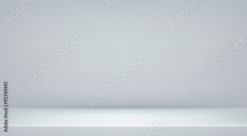 White grey studio room. Limbo light background. Abstract 3d backdrop for product presentation. Minimal wall scene. Showcase, promotion display. Vector stage mockup illustration