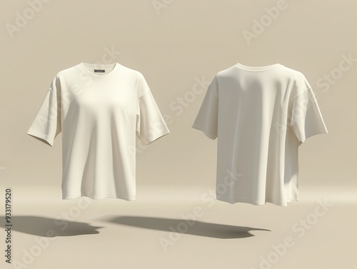 A minimalistic display of a plain white t-shirt shown from both the front and back, symbolizing simplicity, fashion, and apparel design. Ideal for concepts of clothing and fashion mockups.