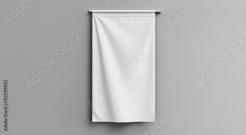 Mockup of a blank white rhombus pennant, wall mounted, rendered in 3D. Empty flag mockup, isolated on the surface. Clear hanging pennant, front view. Promotion pennon template.