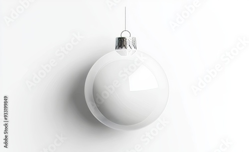 An empty xmas ornament for a tree mockup. Christmas ball mockup isolated in 3D. Holiday sphere ornament for branding. New year decoration bal template. Blank white Christmas ball mockup isolated in