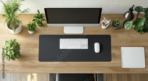 White mouse and keyboard mockup on a black desk mat