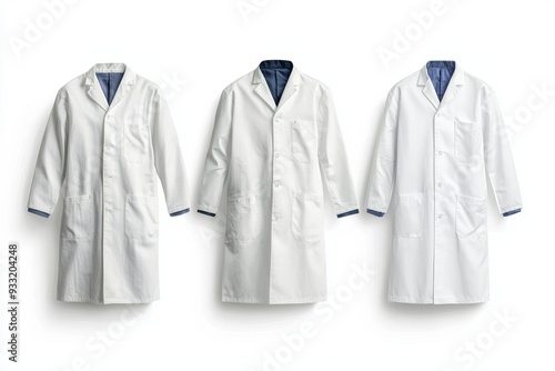 Front and side views of a white lab coat mockup