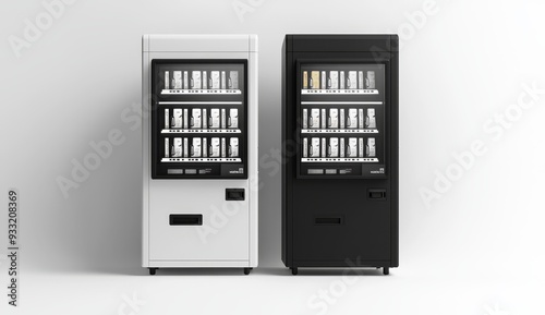 The mockup shows a black and white coffee vending machine from the side