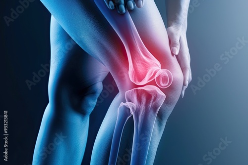 knee pain, focusing on joint inflammation with a highlighted area around the knee joint