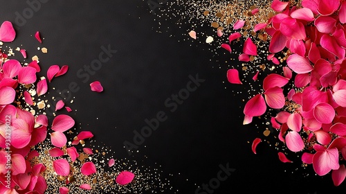  Black background with pink petals & gold sprinkles or Black backdrop with pink petals & gold sprinkles