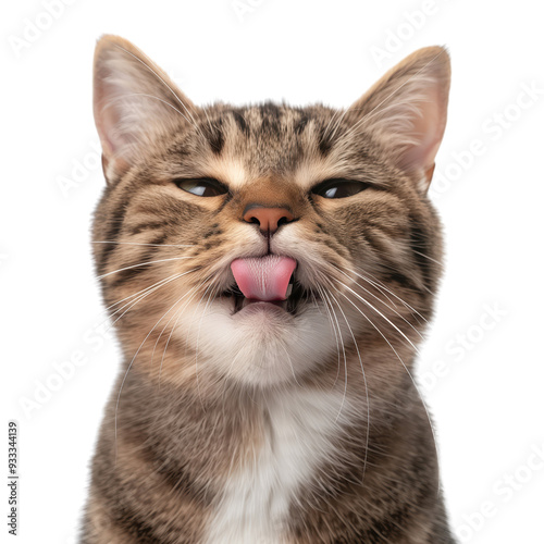 Adorable Tabby Kitten Licking Its Lips isolated on white