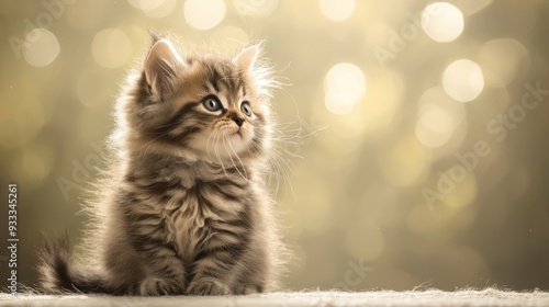 Nourishing Baby Cream, a Norwegian Forest kitten with a luxurious, long coat, sits peacefully against a dusty olive background, exuding a fresh and calming aura.