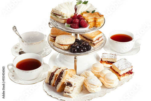 Afternoon Tea Collection with Sandwiches, Pastries, and Scones - Isolated on White Transparent Background, PNG 