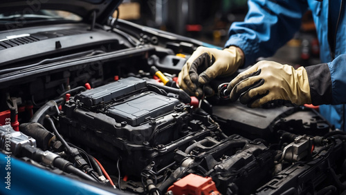 Technician hands working on car repair