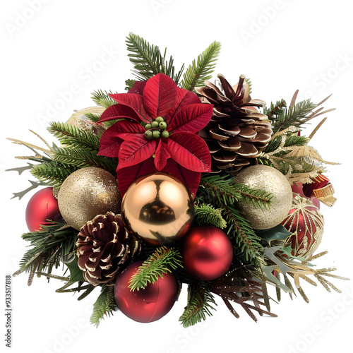 [Transparent Background PNG]Christmas Decoration with Red and Gold Ornaments