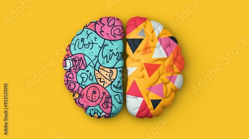 Colorful brain illustration showcasing creativity and logic, highlighting the dual nature of thought in a vibrant design.