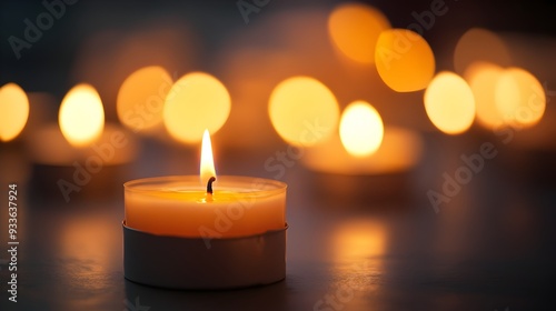 A close up photograph capturing the soft glowing illumination of a candlelight vigil where the flames flicker and cast a serene contemplative atmosphere of peace unity and remembrance