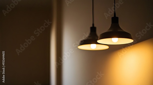 Close-up of stylish, minimalist lighting fixtures or lamps against a plain background in a living room, highlighting their streamlined and modern aesthetics.