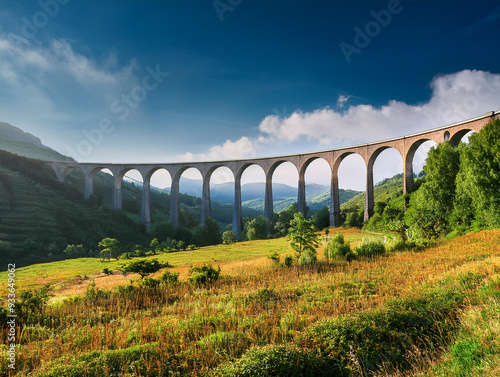 Landscape with an large viaduct between hills