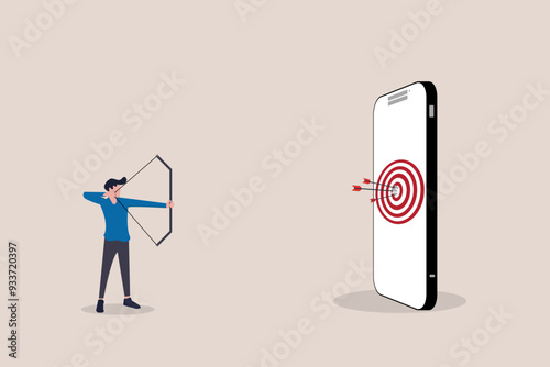 Successfully hitting the target. Man hitting the bullseye thrice with bow and arrow. Vector artwork depicts success, hat trick, accuracy, on target, achievement, perfection, and accomplishment