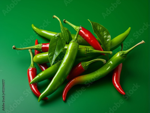 Top view hot red and green peppers and tomatoes bay leaves bowls with cherry tomatoes