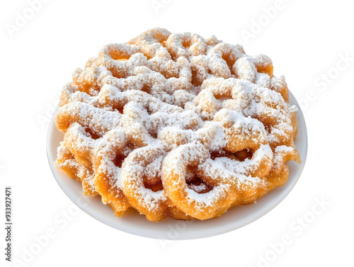 Sugar coated funnel cake isolated on transparent or white background