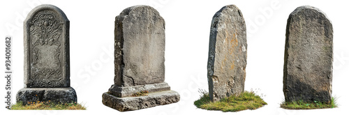 Ancient stone gravestones weathered and moss-covered historical markers transparent background