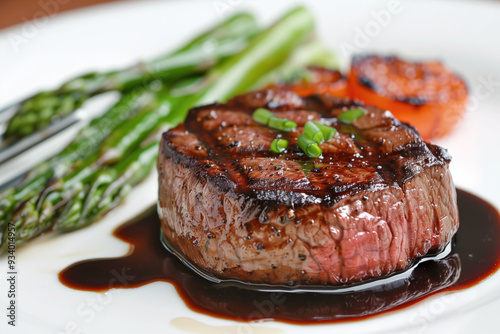 Balsamic glaze and grilled steak with asparagus