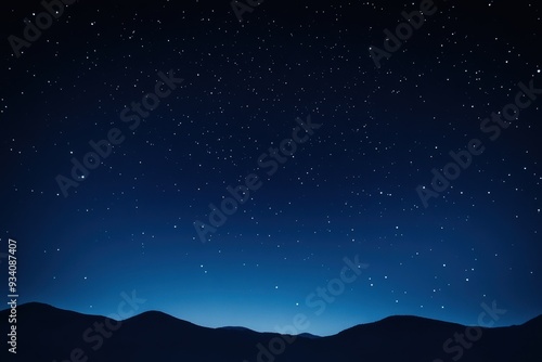 A serene night sky filled with stars over a silhouette of mountains. The main colors are deep blue and black.