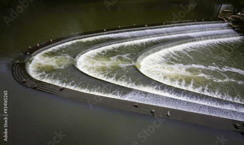  Pulteney weir on the river Avon in the city of Bath, Somerset, England.