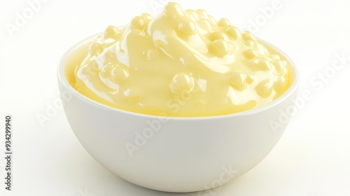 Custard with air bubbles on top, soft texture, white background, 3D illustration