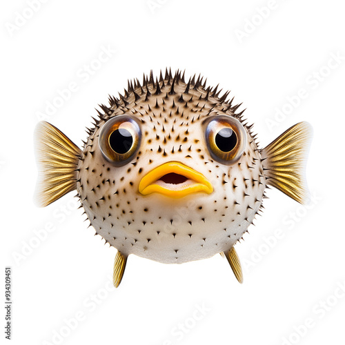 Detailed pufferfish with spiky texture and bulging eyes isolated on transparent background 