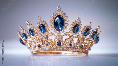 On a white background, the crown is set with a blue gemstone.