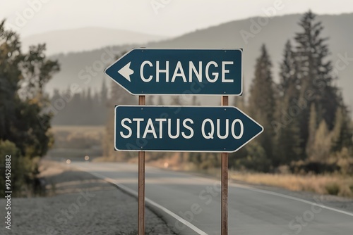 road split sign, change and status quo