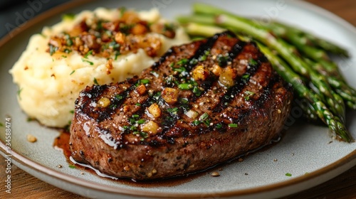 Grilled Steak with Mashed Potatoes and Asparagus