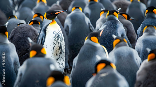 Extraordinary Penguin Standing Out from the Crowd of Birds in the Icy Cold Waters of Antarctica Showcasing the Concept of Difference and Uniqueness