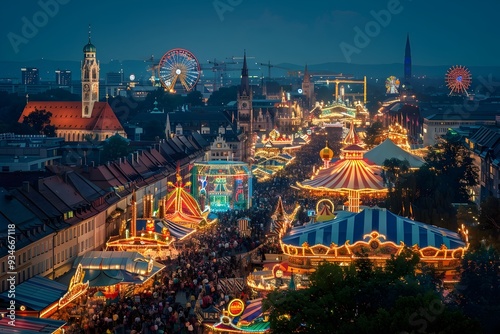 Vibrant Nighttime of the World's Largest Beer Festival in Munich,Germany