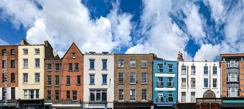 Row of historic old buildings on Dame Street in the Temple Bar neighborhood of Dublin Ireland