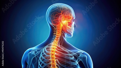 Nerve pain in the neck and spine, discomfort, cervical, vertebrae, medical, injury, health, physical therapy, backbone