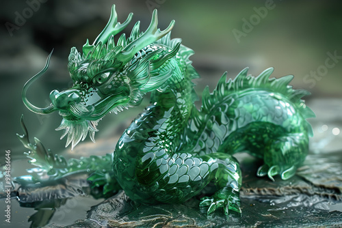 Exquisite jade dragon sculpture intricately carved, symbolizing power and wisdom in Eastern culture