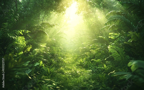 Mythical and realistic Amazon Forest, elemental background, vibrant nature, enchanting scenery