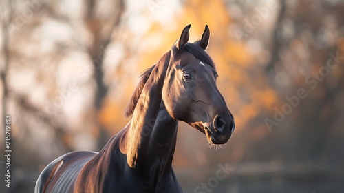 Gorgeous photograph of a brown chested horse gelding set against a backdrop