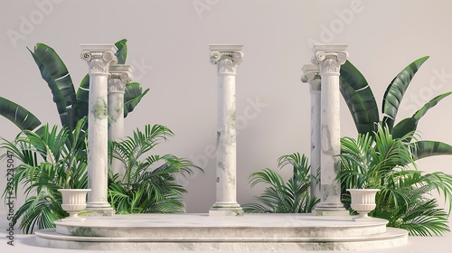 Grecian render scene plant with platform platform background column pillar stage basic design