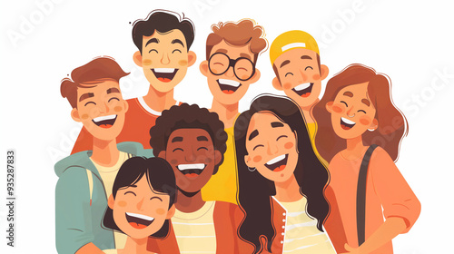 A group of friends taking a selfie, with big smiles and joyful expressions , Vector group of people smiling, minimalism