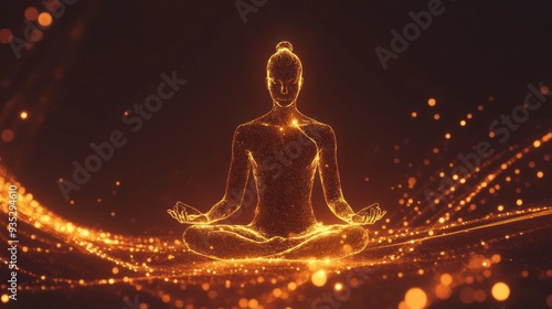 A Golden Figure Meditating on a Glittering Surface