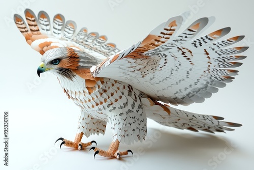 3D paper model of a hawk with pastel brown grey an 00116 bird, animal, nature, quail, wildlife, white, isolated, wild, brown, feather, beak, farm, chicken, avian, young, poultry, chick, small, wing, h