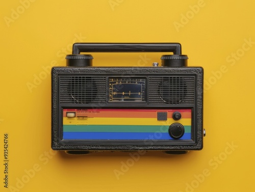 The ghetto blaster serves as a vibrant pride accessory, embodying the dynamic fusion of music and the joyous spirit of LGBTQ+ festivities.