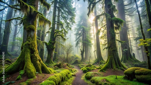 usa pacific northwest mossy ancient forest mist