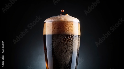 fermentation bubbles rising in dark mysterious stout beer foam sleek modern minimalist black background emphasizing bold modern brewing techniques