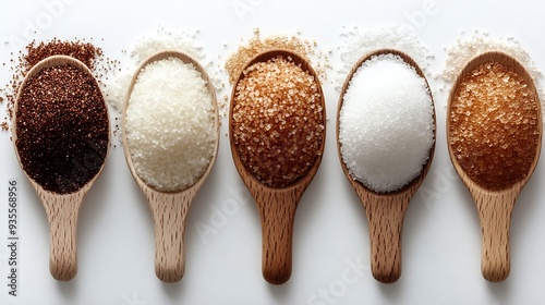 Different types of sugar isolated on white : Generative AI